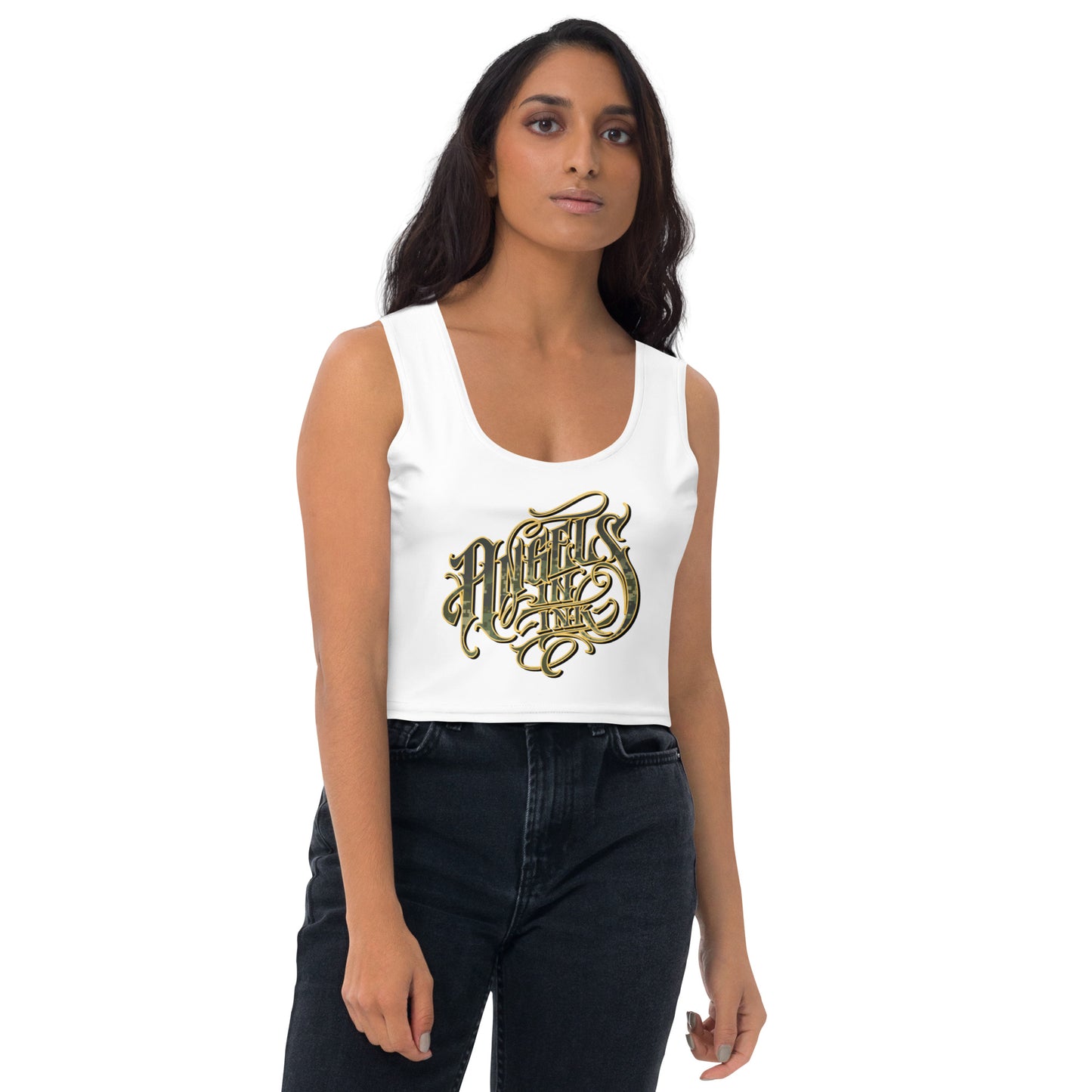 Angels in ink (Camo) Cropped Tank Top